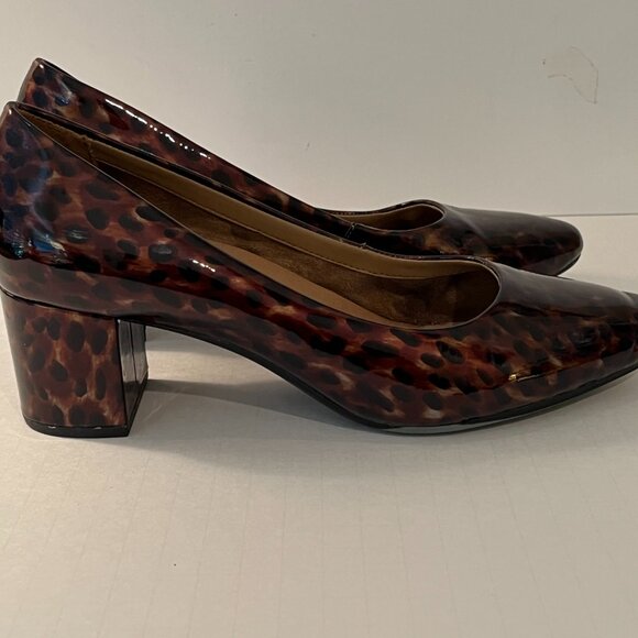 AEROSOLES "Silver Star" Patent Leather Animal Print Block Heel Pumps ~ Size 9.5M - Picture 2 of 11